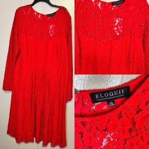 Eloquii size 24 red midi dress with flower cut out detail.  NWT
